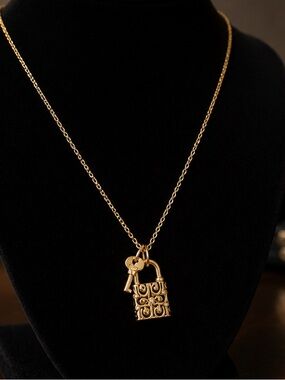 Coach Gold Padlock & Key Pendant Necklace